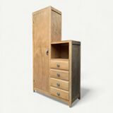 Armoire parisienne asymétrique bois brut 1950