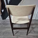 vintage chair wooden frame compass foot with metal on the front backrest and ecru leather seat