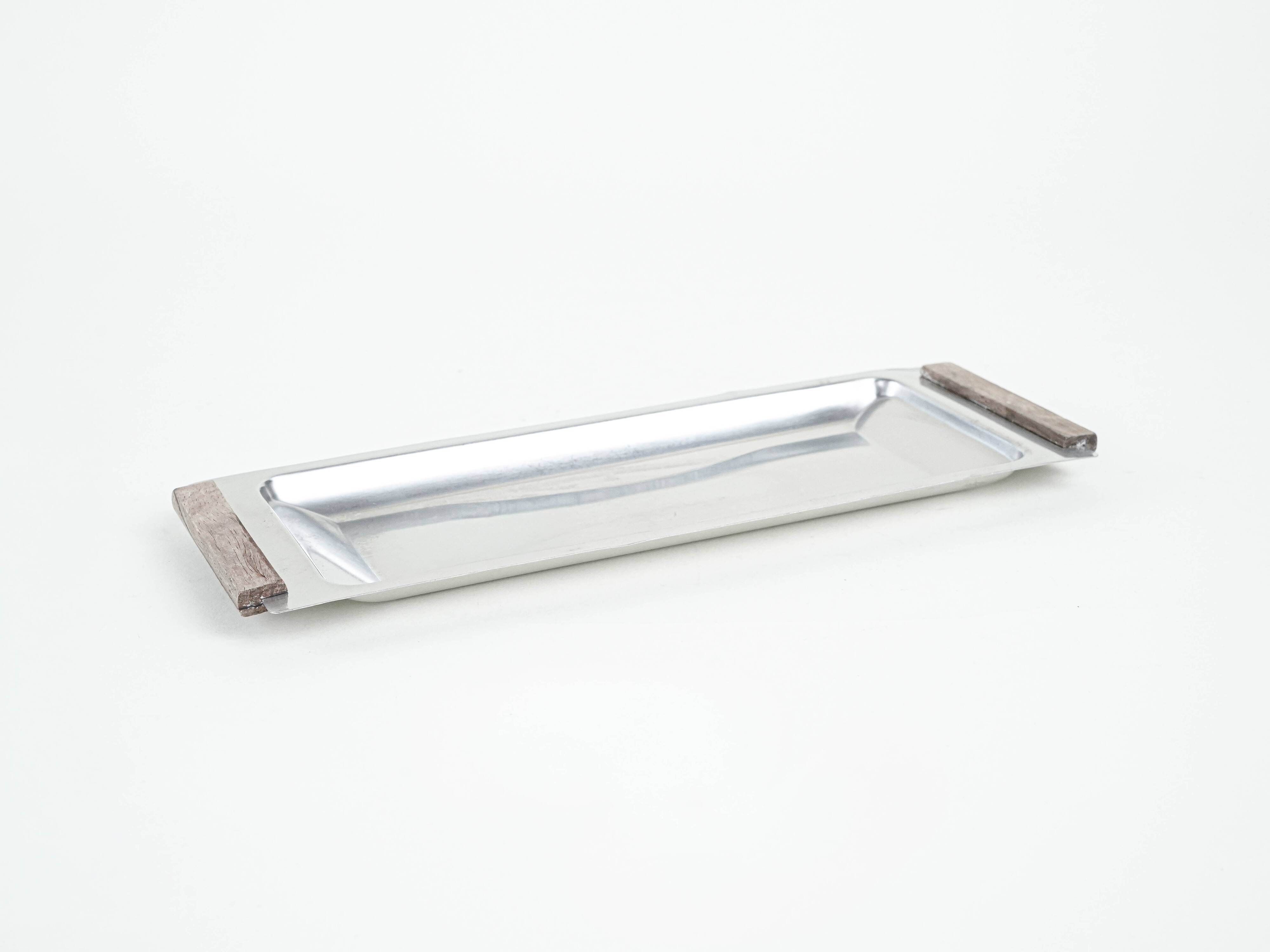 Plateau en acier inoxydable, design danois, années 1970, fabriqué au Danemark