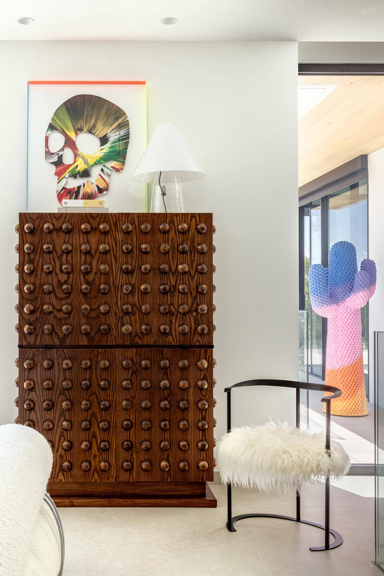 Brutalist Style Italian Dry Bar made of Wood and Glass, Drinks Cabinet