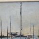 Oil on Canvas Painting Marine Landscape Sailboats at Anchor Signed Morales