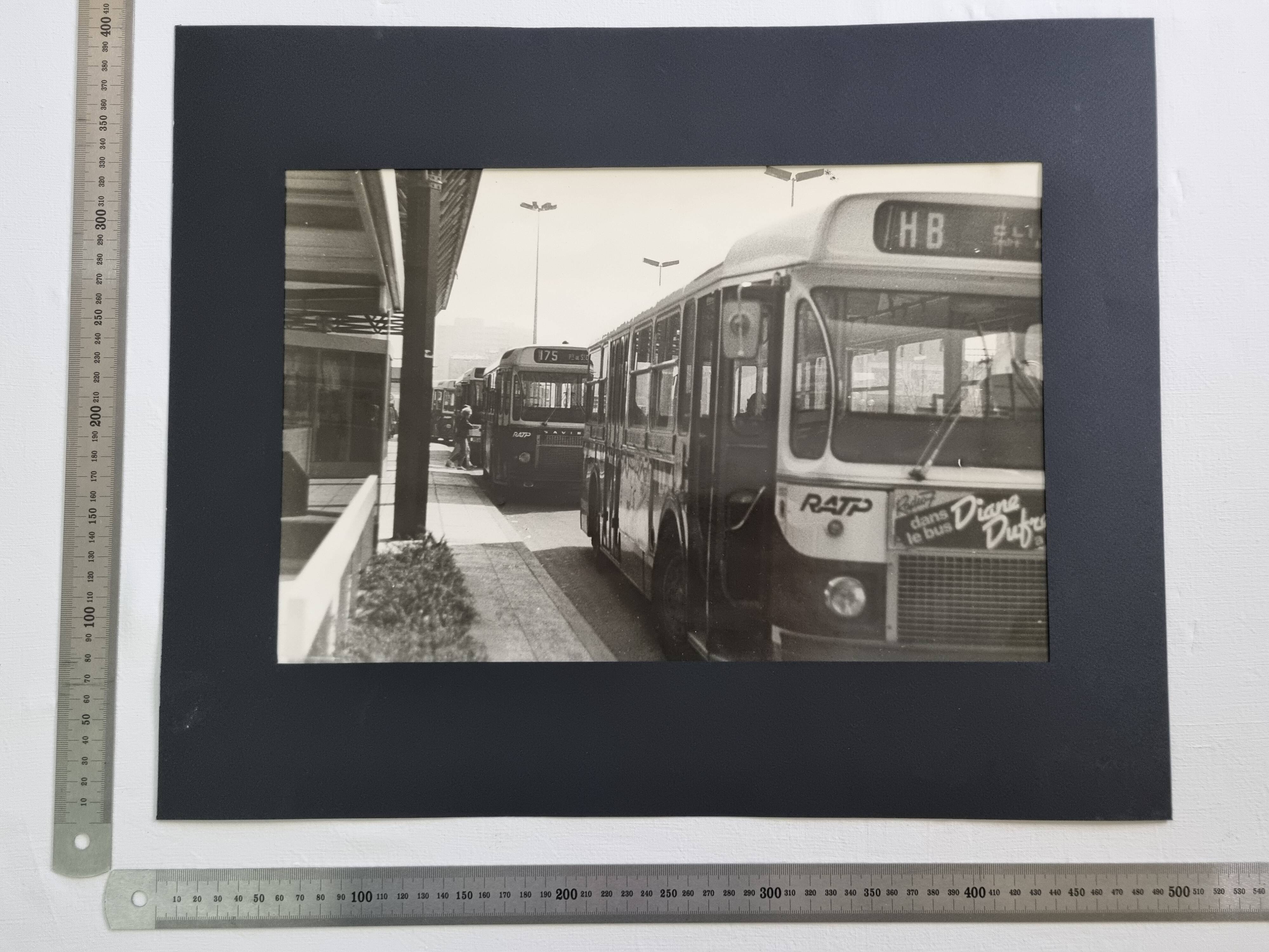 Vintage silver gelatin print, Bus line 175, 1970s, framed, 52 x 42 cm