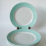 Set of 6 Badonviller flat plates with speckled mint colored edge 1950