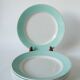 Set of 6 Badonviller flat plates with speckled mint colored edge 1950