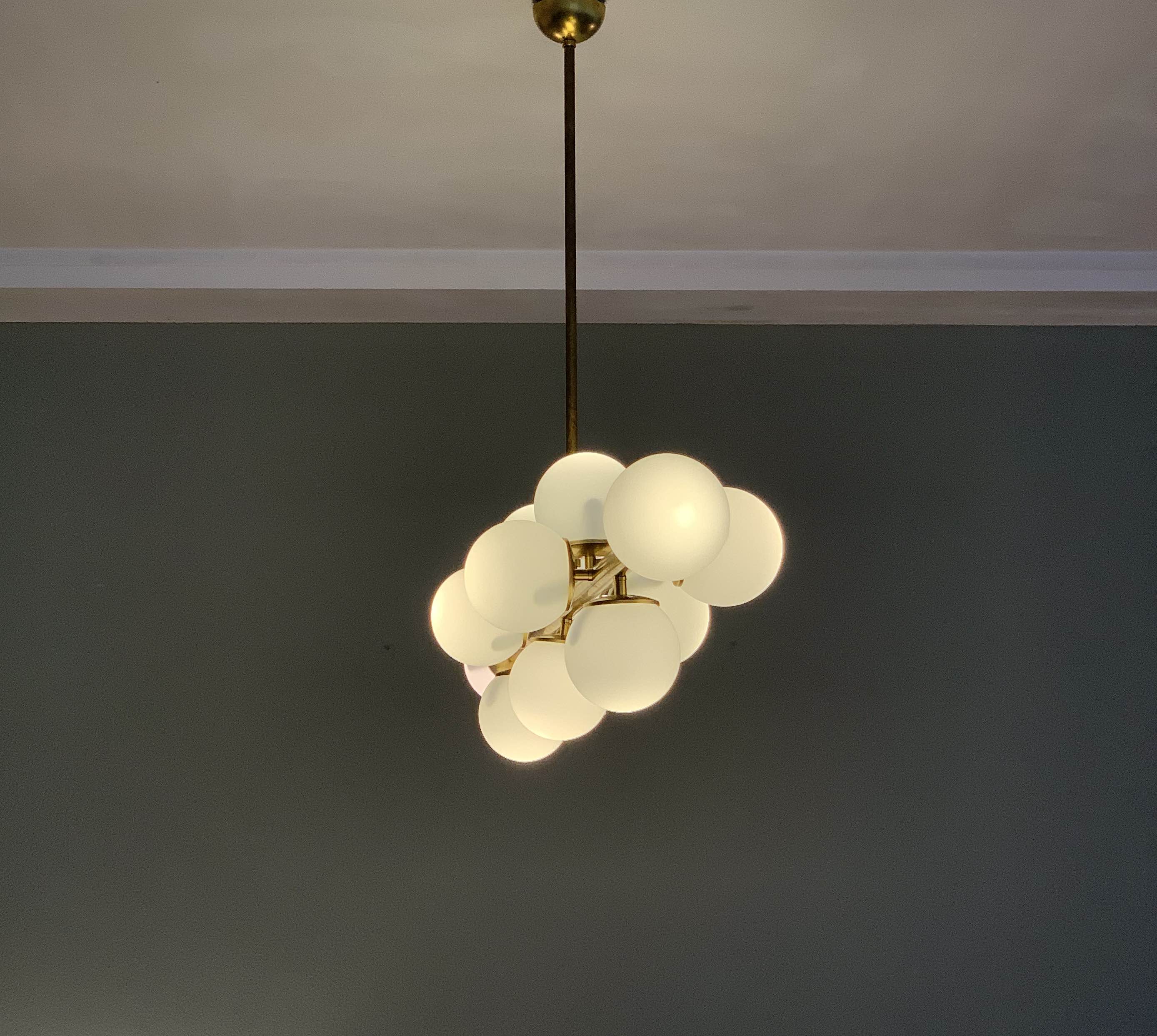 Italian opalglass and brass bubble lamp 1950