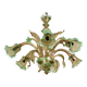 6 arms vintage Venetian chandelier, green Murano glass, 1950s