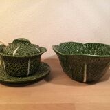Ceramic cabbage service: salad bowl and tureen