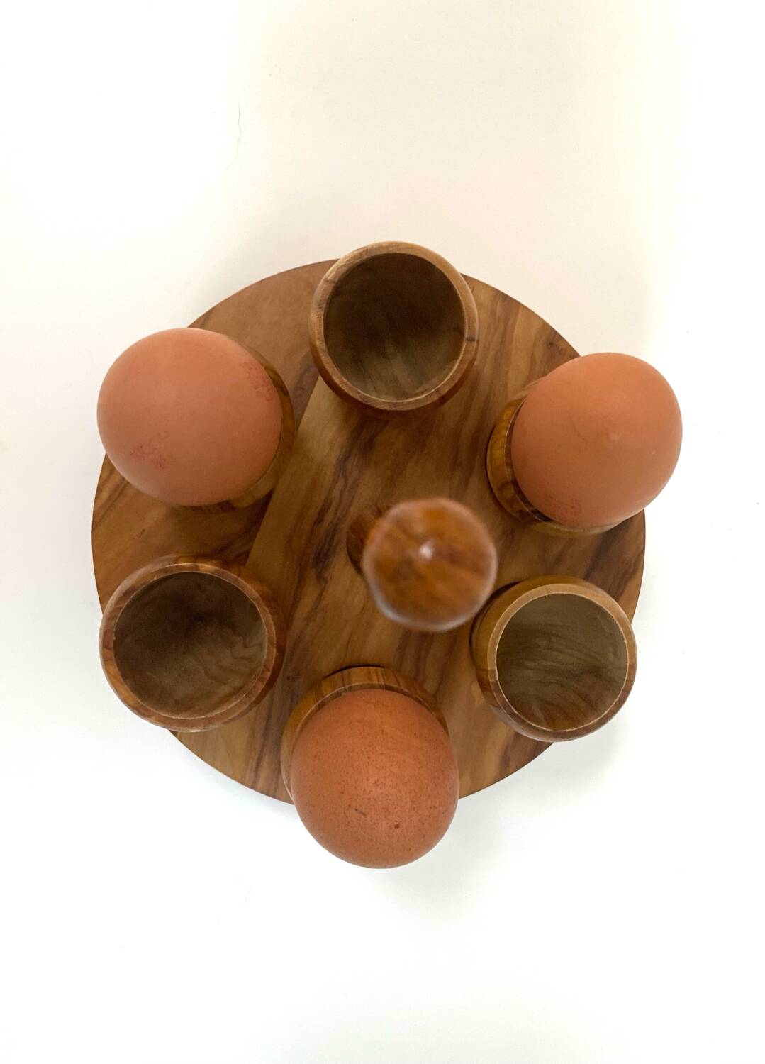 Set of 6 vintage olive wood egg cups