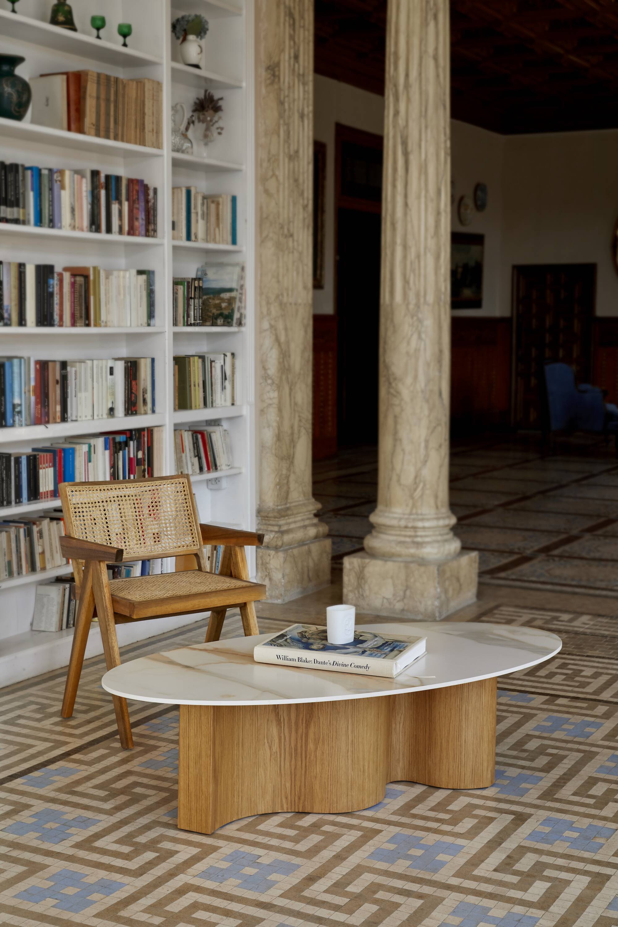 Wavewoo coffee table with stone top