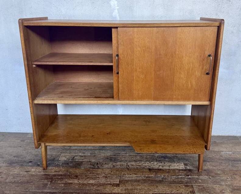 Vintage Roger Landault sideboard in light wood with 2 sliding doors