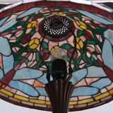 Tiffany style stained Glass Dragonfly Table lamp 1980s