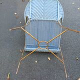 Fauteuil en rotin, couleur bleue, structure en métal, 1970
