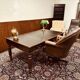 Old English Writing Desk with black leather top