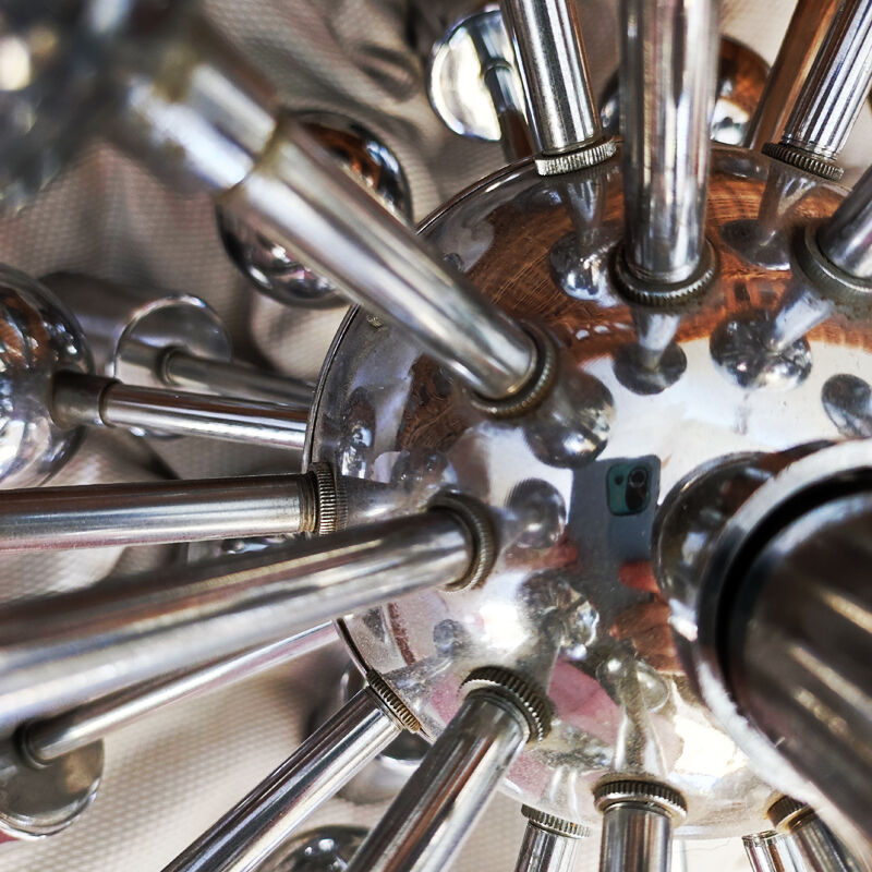 Chandelier sputnik by goffredo reggiani in chrome, made in italy 1970