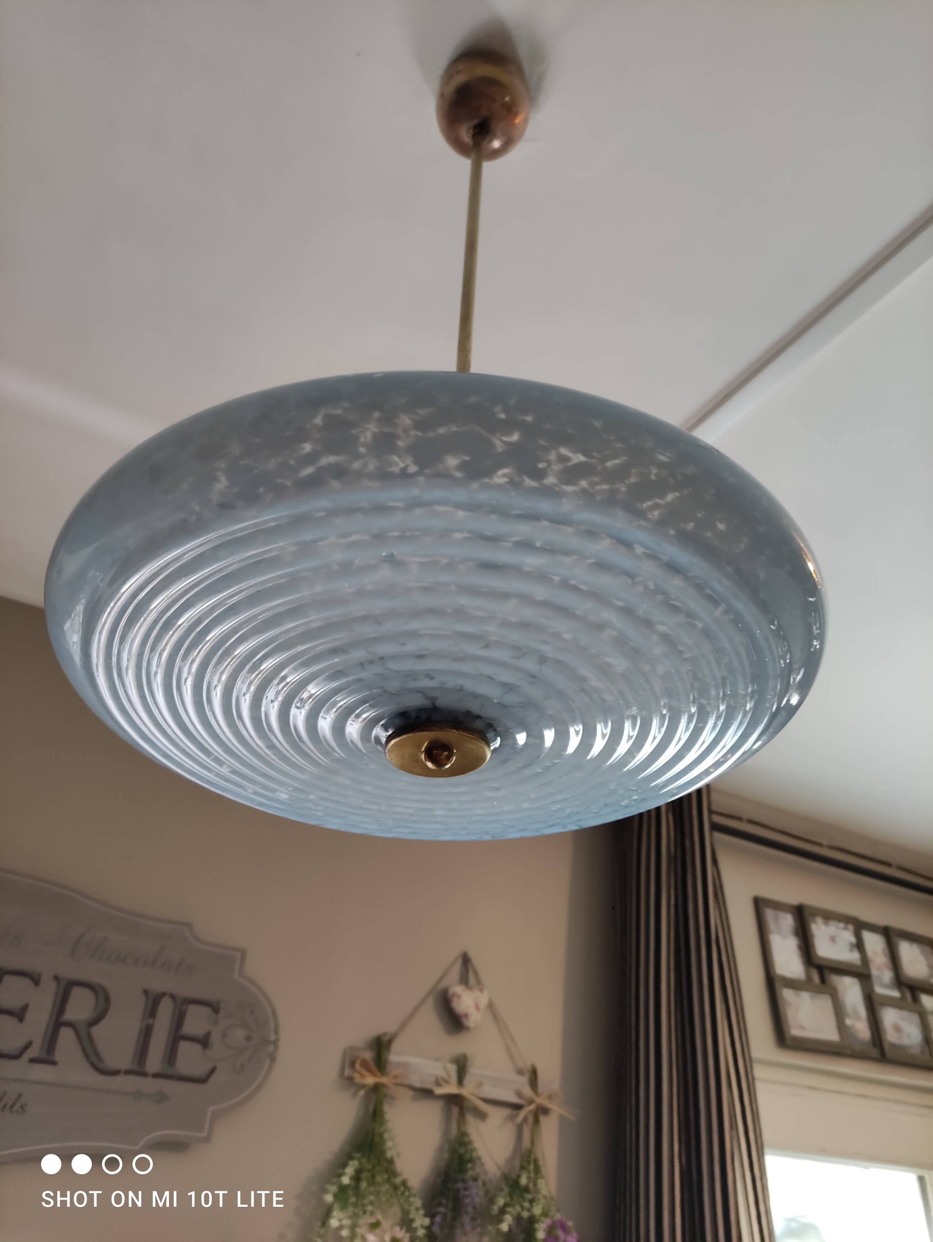 Art deco ceiling lamp in light blue clichy glass