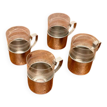 Vintage tea glasses RDA from East Germany by MUQ, Metallwarenfabrik Union Quedlinburg, set of 4.