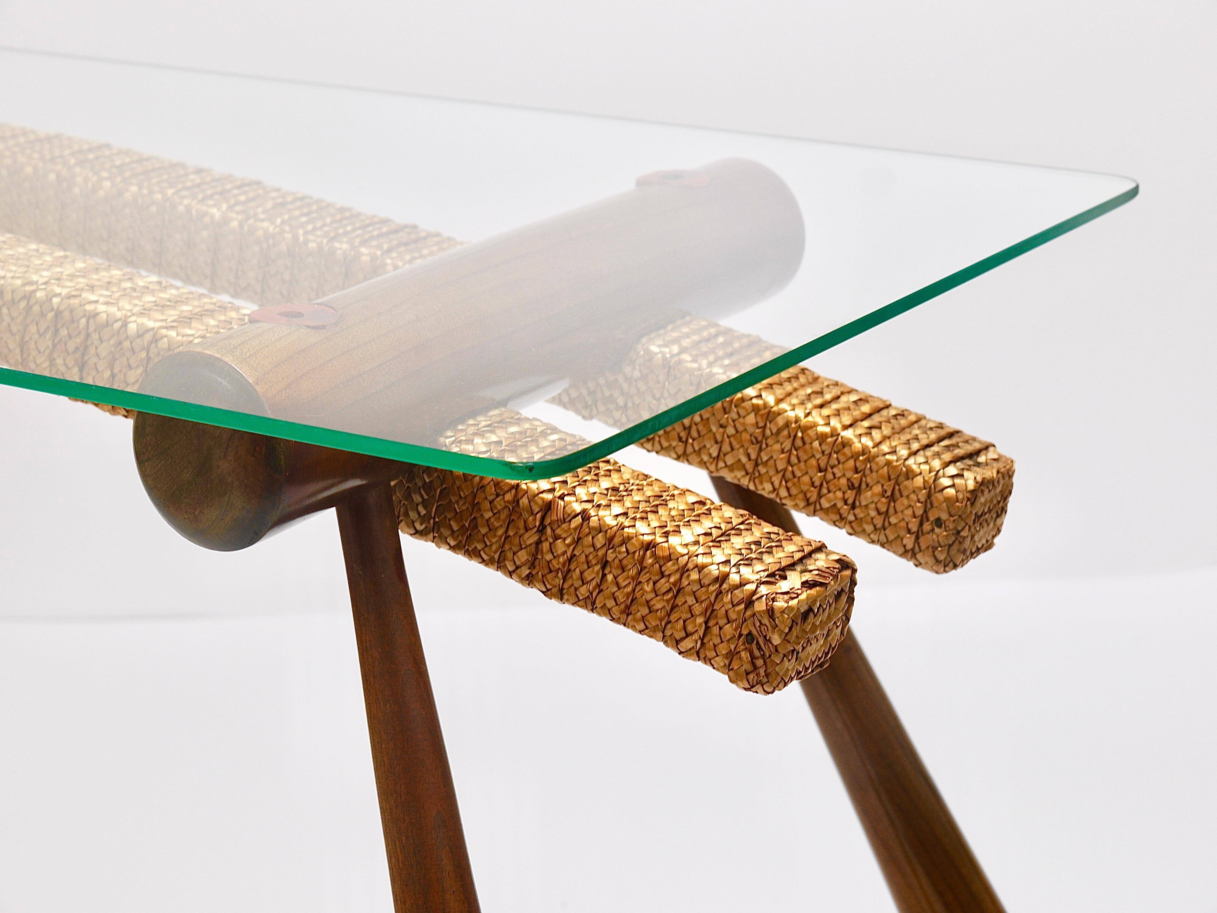 Mid-century side table by Max Kment, maple, cord, Austria, 1950s