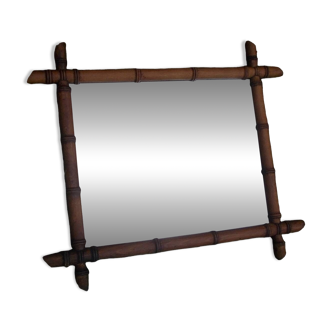 Old turned wood mirror, bamboo imitation.