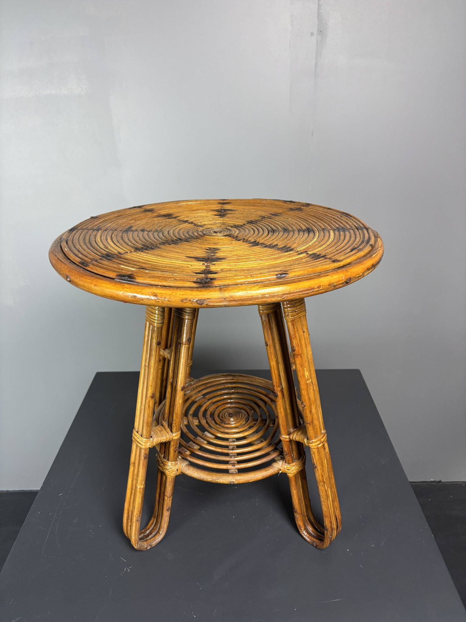 Mid-Century Italian pencil reed rattan side or occasional table, ca 1950s