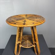 Mid-Century Italian pencil reed rattan side or occasional table, ca 1950s