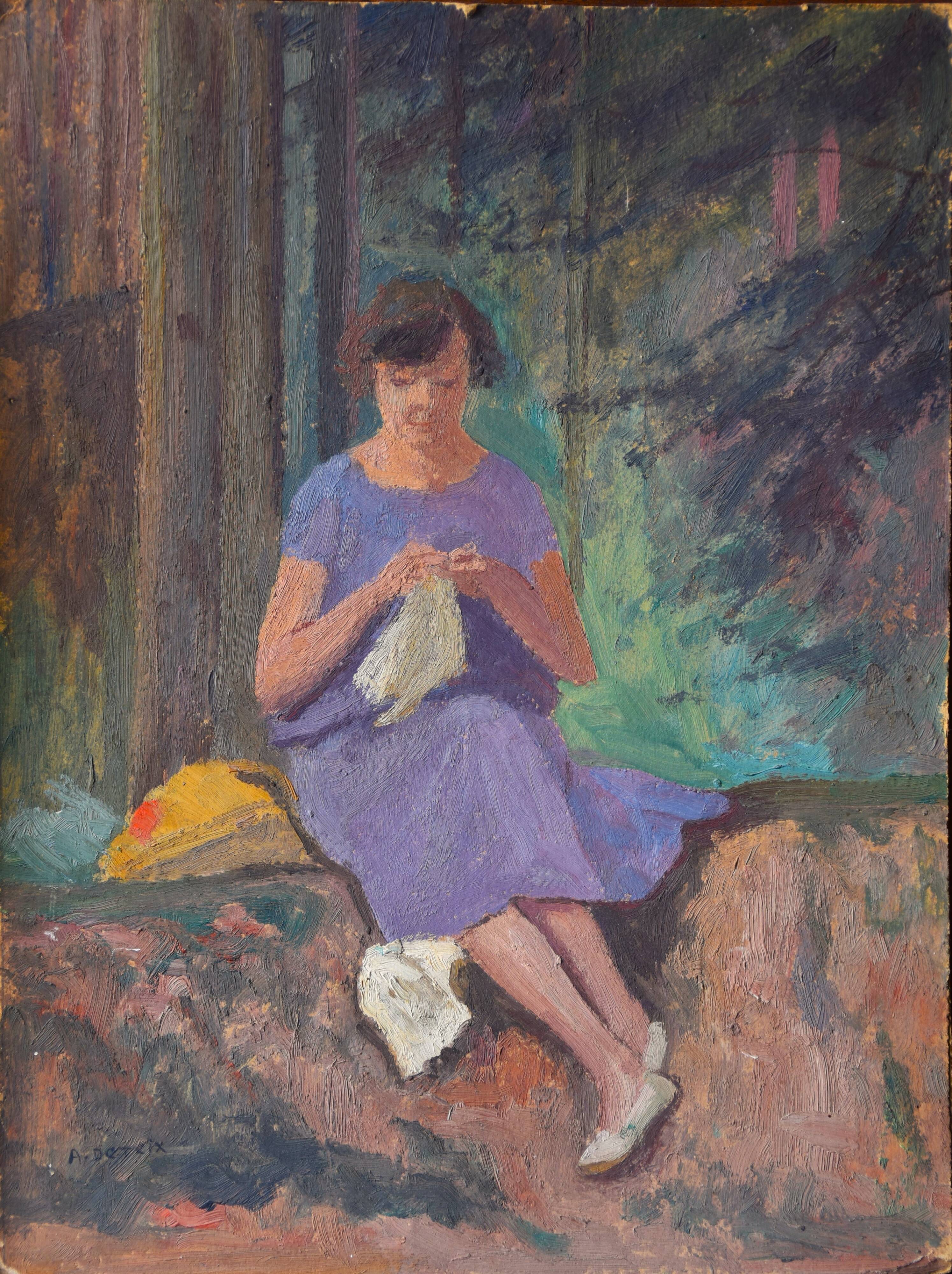 Adolphe Deteix, Woman Sewing in the Woods, circa 1930