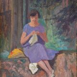 Adolphe Deteix, Woman Sewing in the Woods, circa 1930
