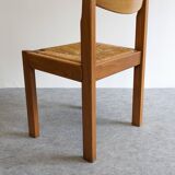 Set of 6 Maison Regain straw chairs in solid elm, 1970s-1980s
