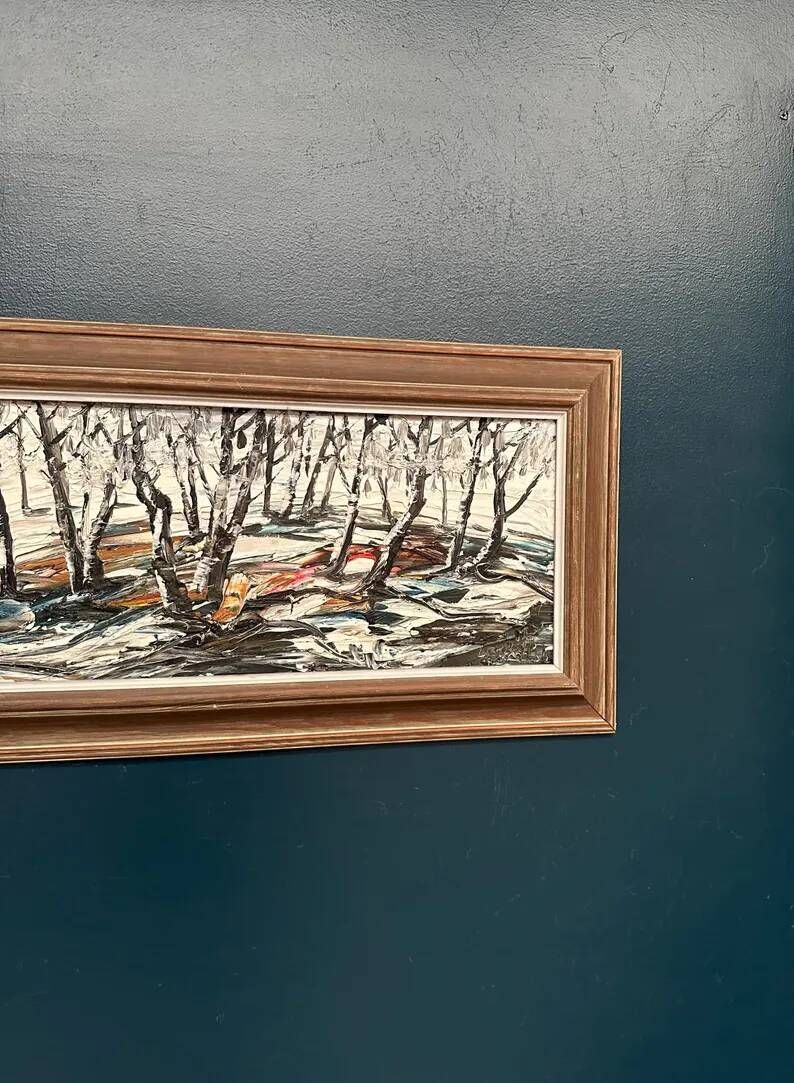 Oil on Swedish panel - "Forest in Winter" - Signed - Vintage and Framed