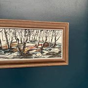 Oil on Swedish panel - "Forest in Winter" - Signed - Vintage and Framed