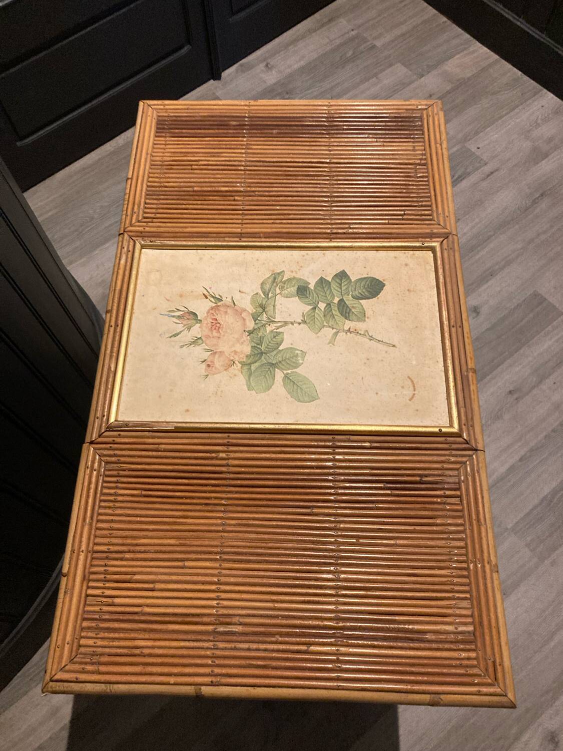 Hairdresser, vintage rattan desk, in the style of Audoux Minet.