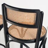 Set of 4 vintage high stools. Beech wood and cane. France, 90s