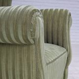 1950s, Danish relax armchair, green furniture velour fabric, ash wood legs.