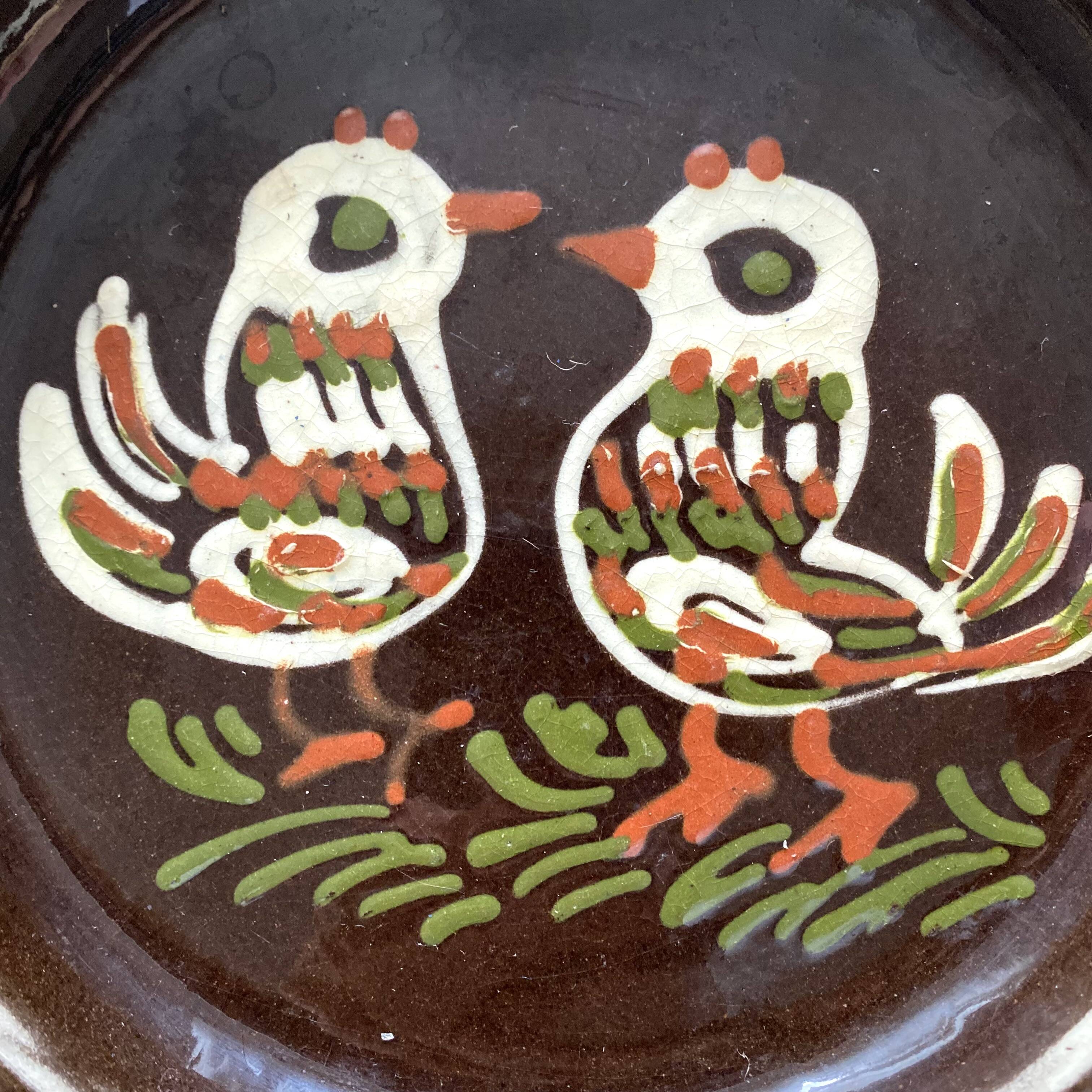 Alsatian wicker and ceramic bird dish