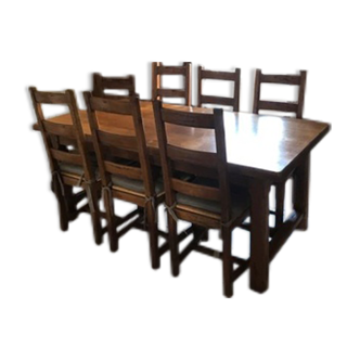 Solid oak farm table - 6 chairs