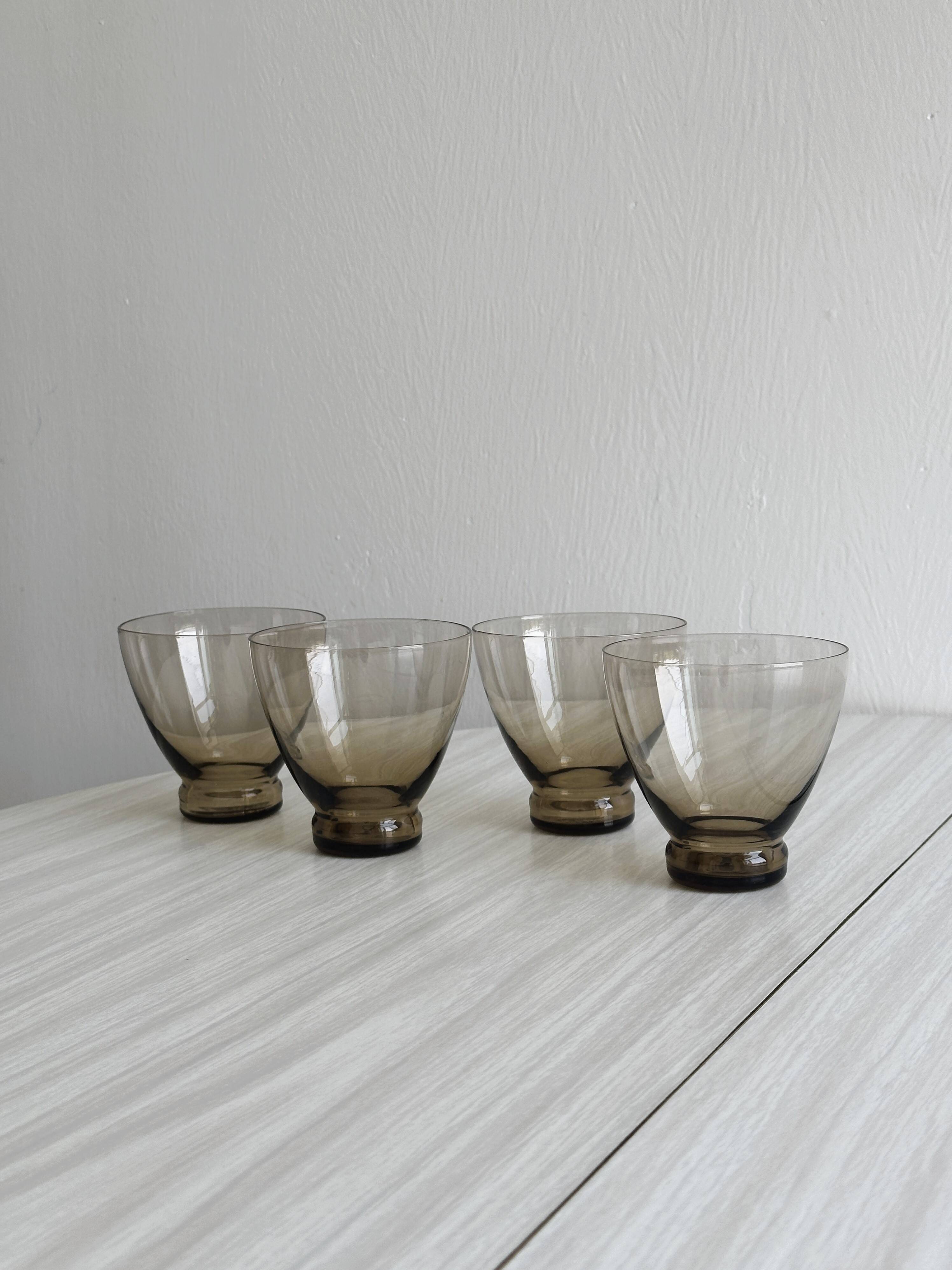 4 thin smoked glass water glasses