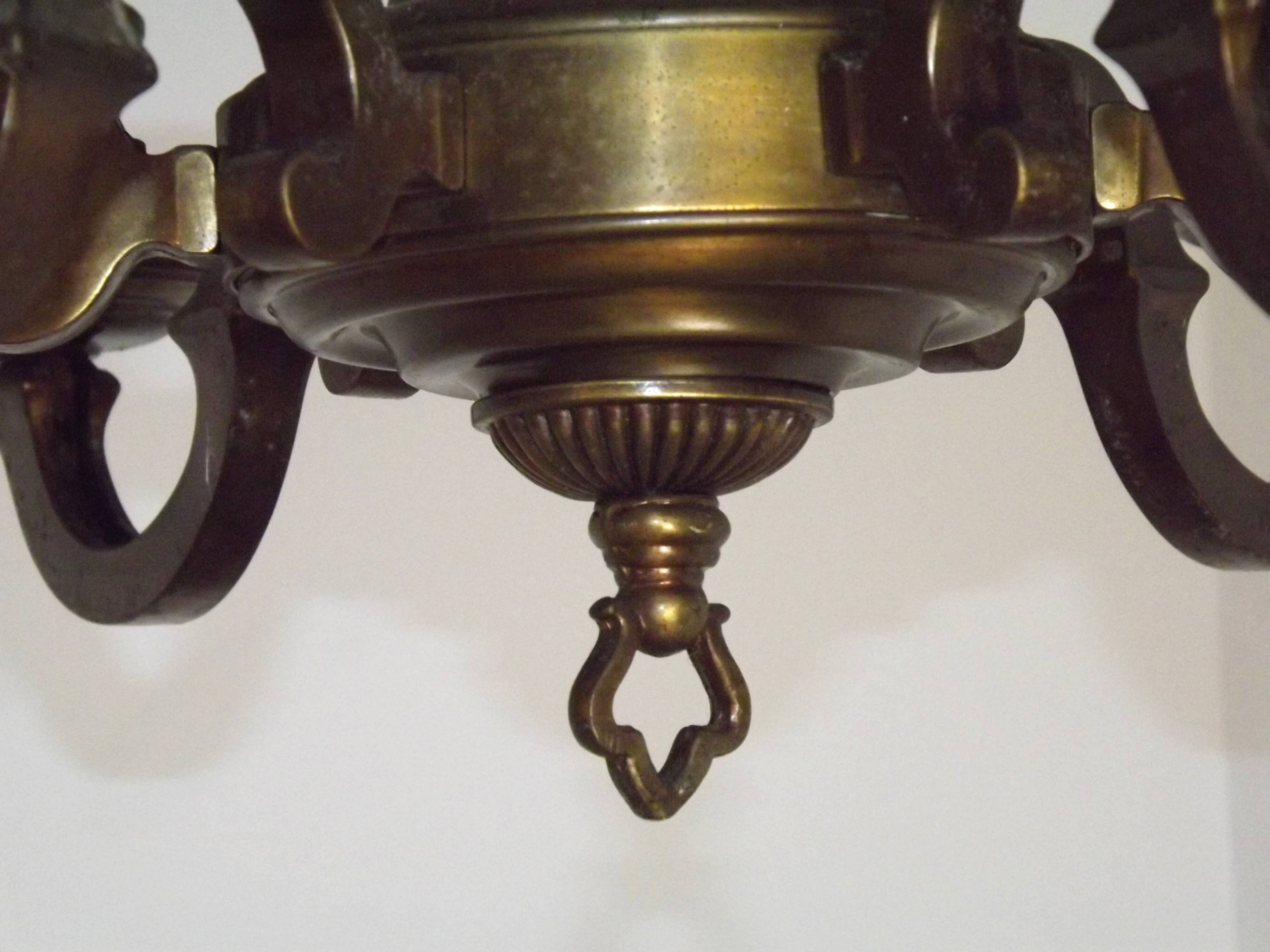 French Mid Century Brass & Copper 6 Light Traditional Style Chandelier 5571