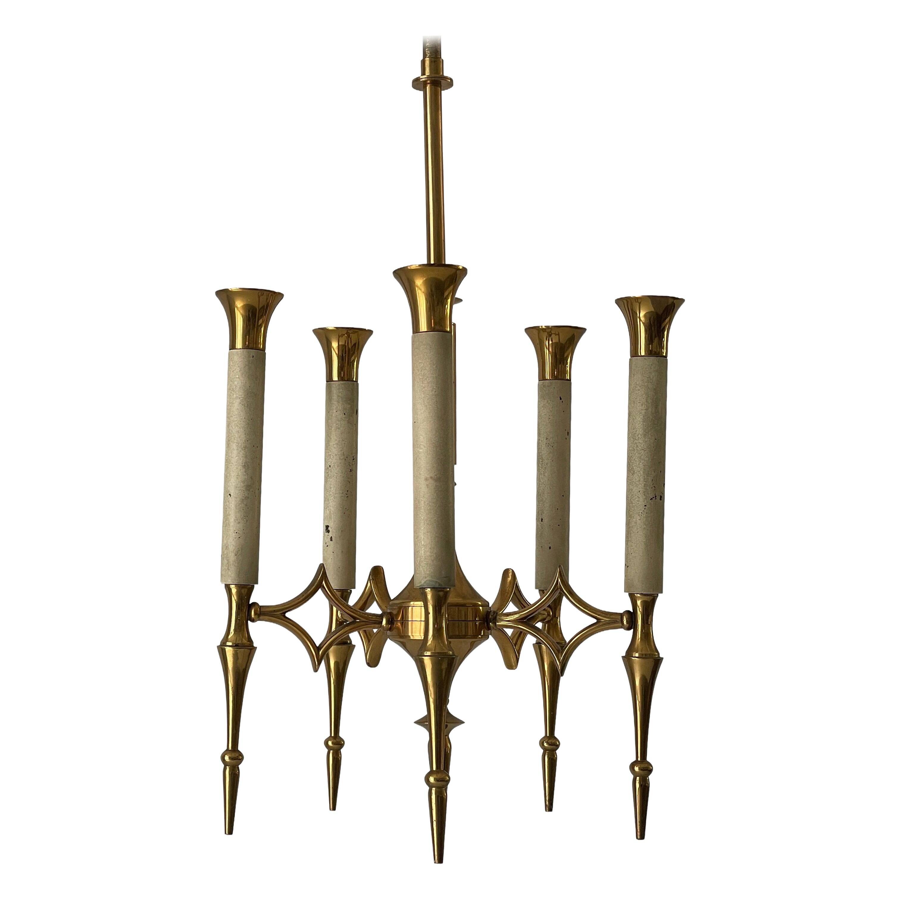 Brass chandelier with 5 light arms, Italy, 1960s