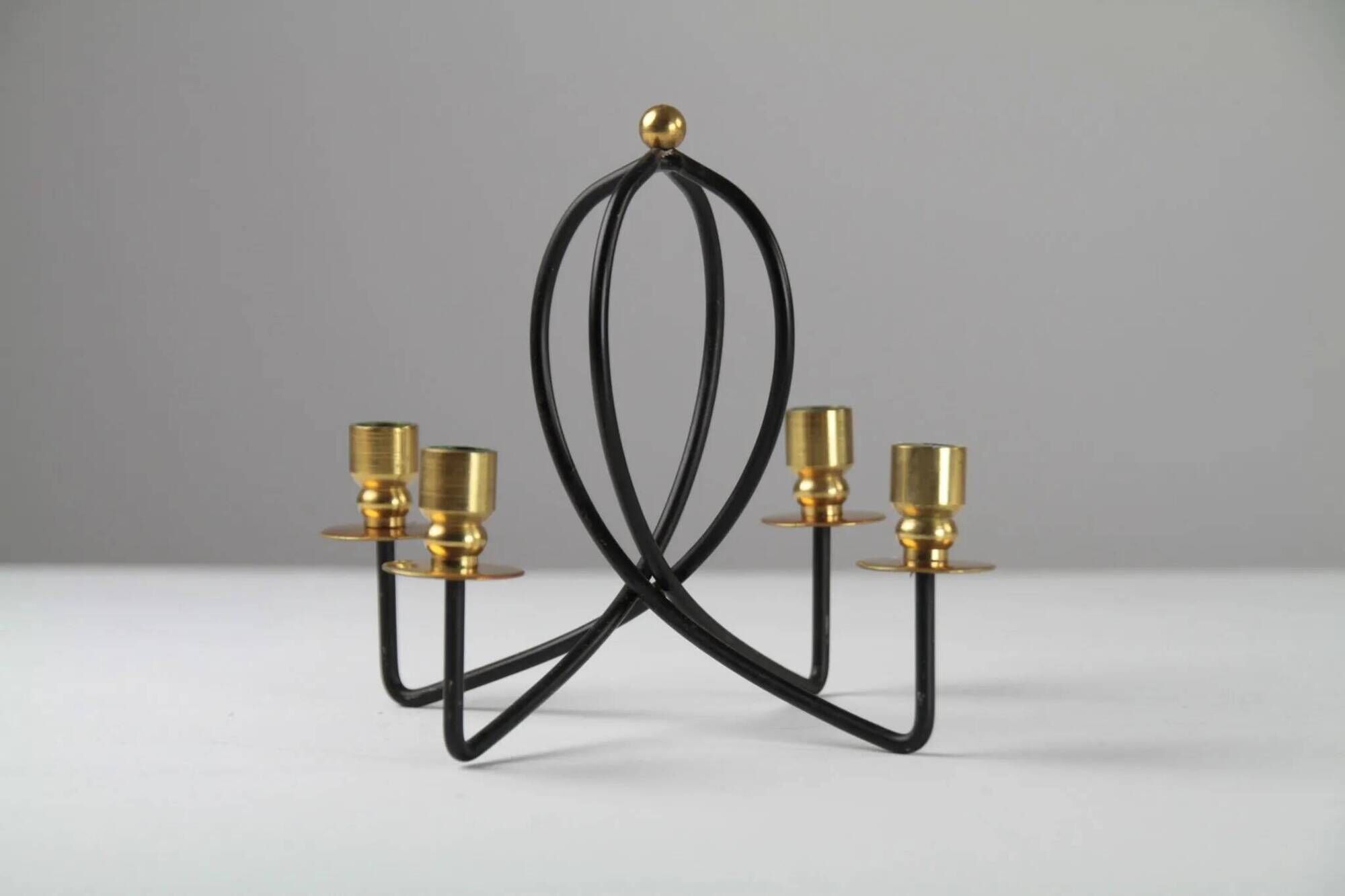 Black & brass four-light candle holder – Gunnar Ander for Ystad-Metall, Sweden, 1950s/1960s