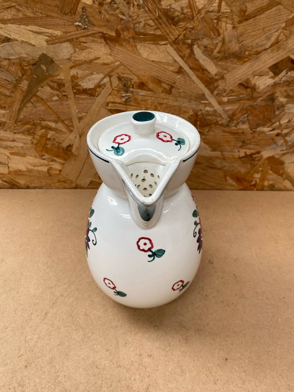 Old Teapot DIGOIN Sarreguemines White Ceramic Flower Decor #B631