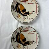 Duo of plates representing a Breton woman with her headdress