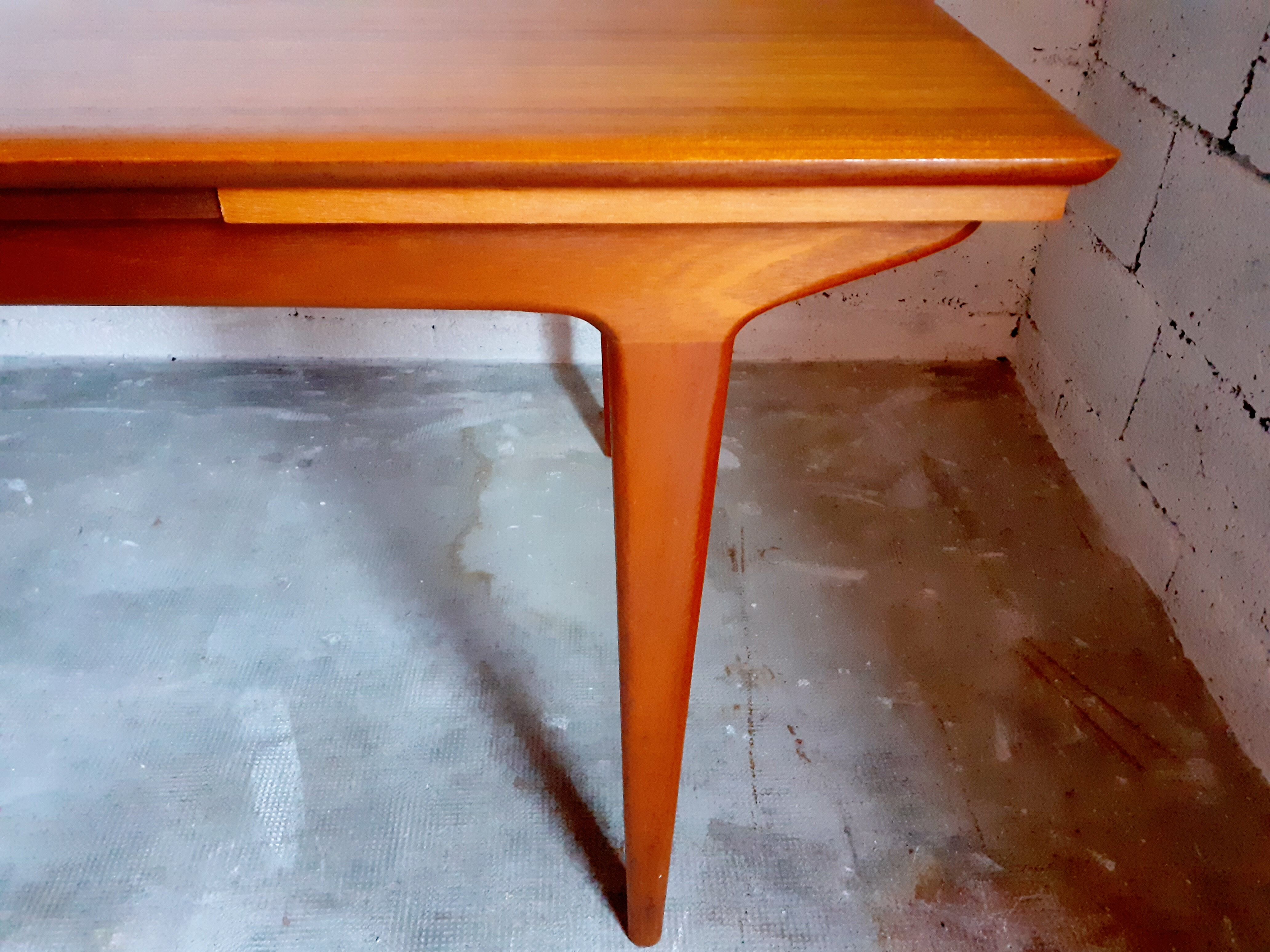 Vintage Scandinavian table 50s 60s in solid teak with extensions, stamped LB