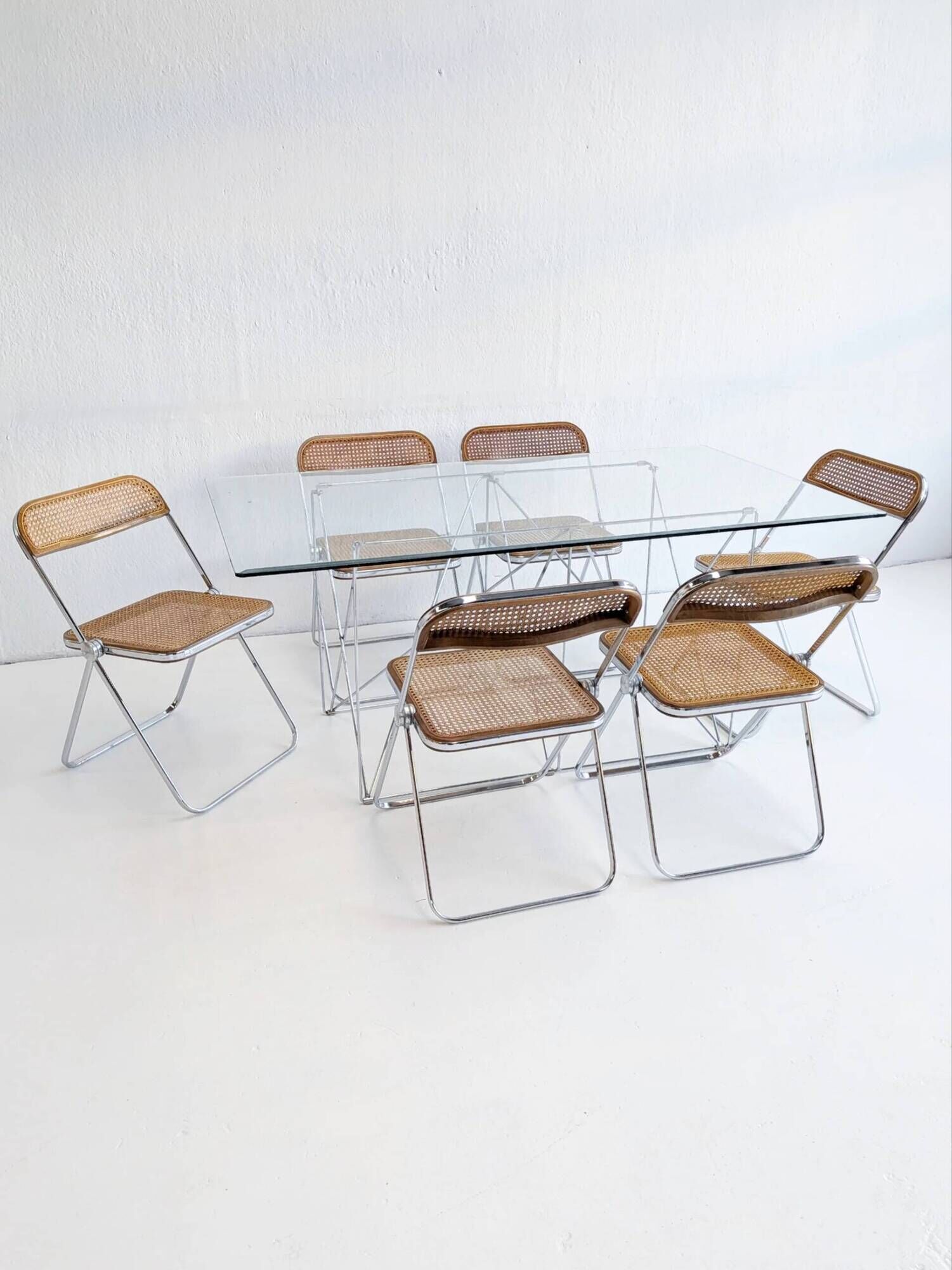 Foldable steel & glass dining table by Max Sauze 1970s