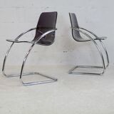Pair of chairs by Yves Christin, tubular steel, purple plexiglass. Ed. Airborne, France cira 1970