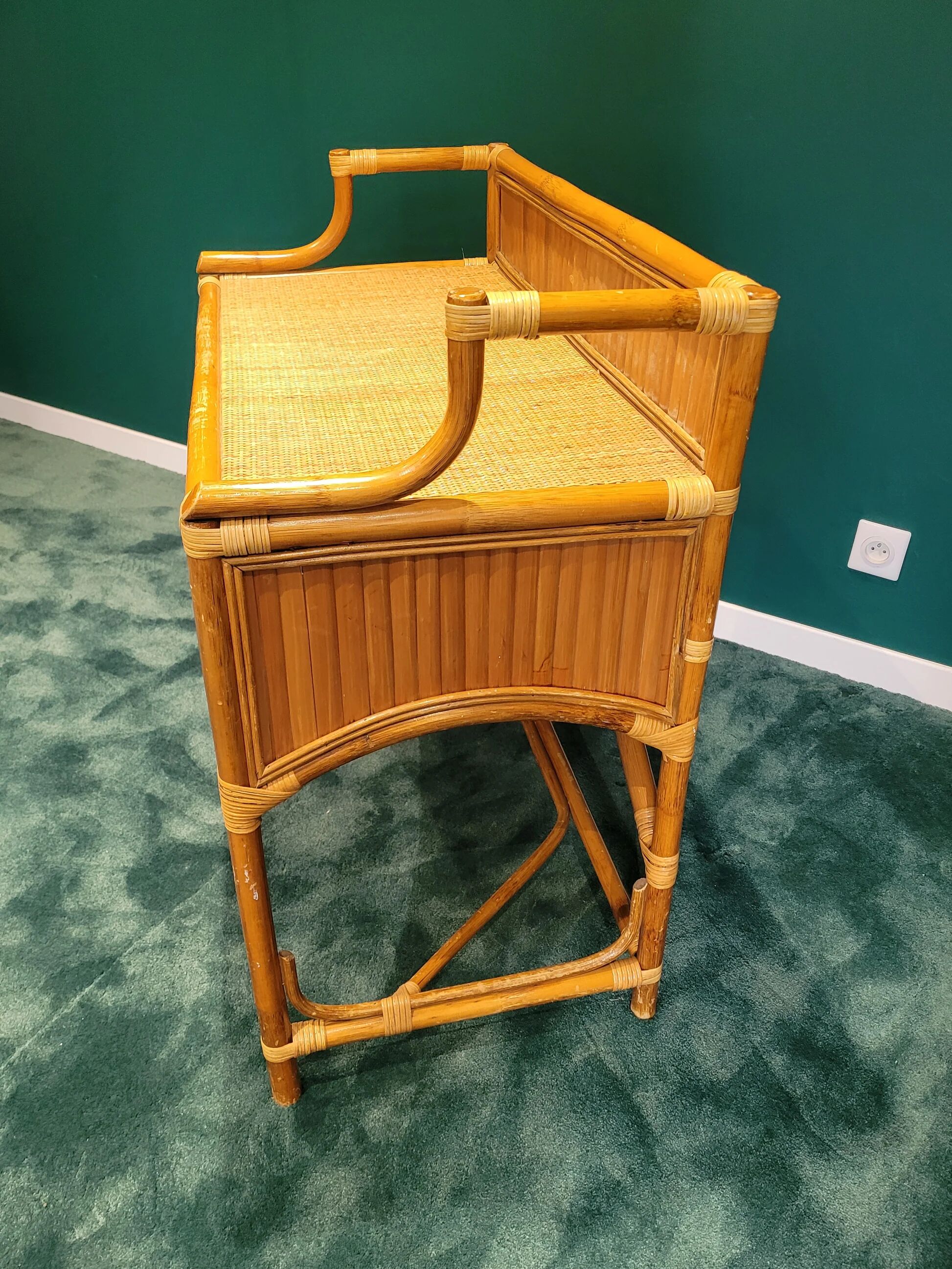 Vintage bamboo and rattan desk