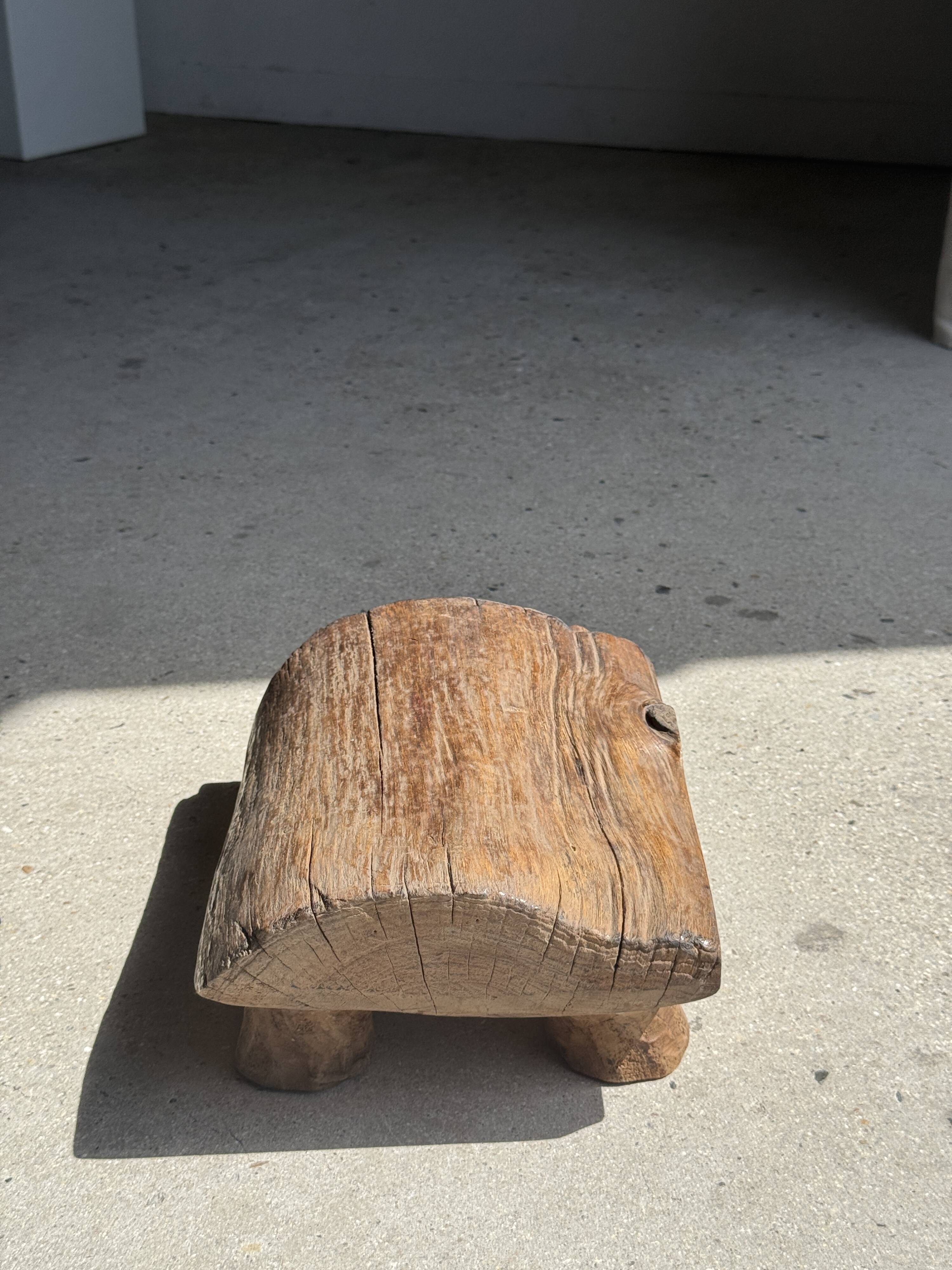 Small stool, footrest in organic blond teak monoxyle wabi-sabi L31