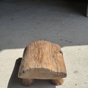 Small stool, footrest in organic blond teak monoxyle wabi-sabi L31