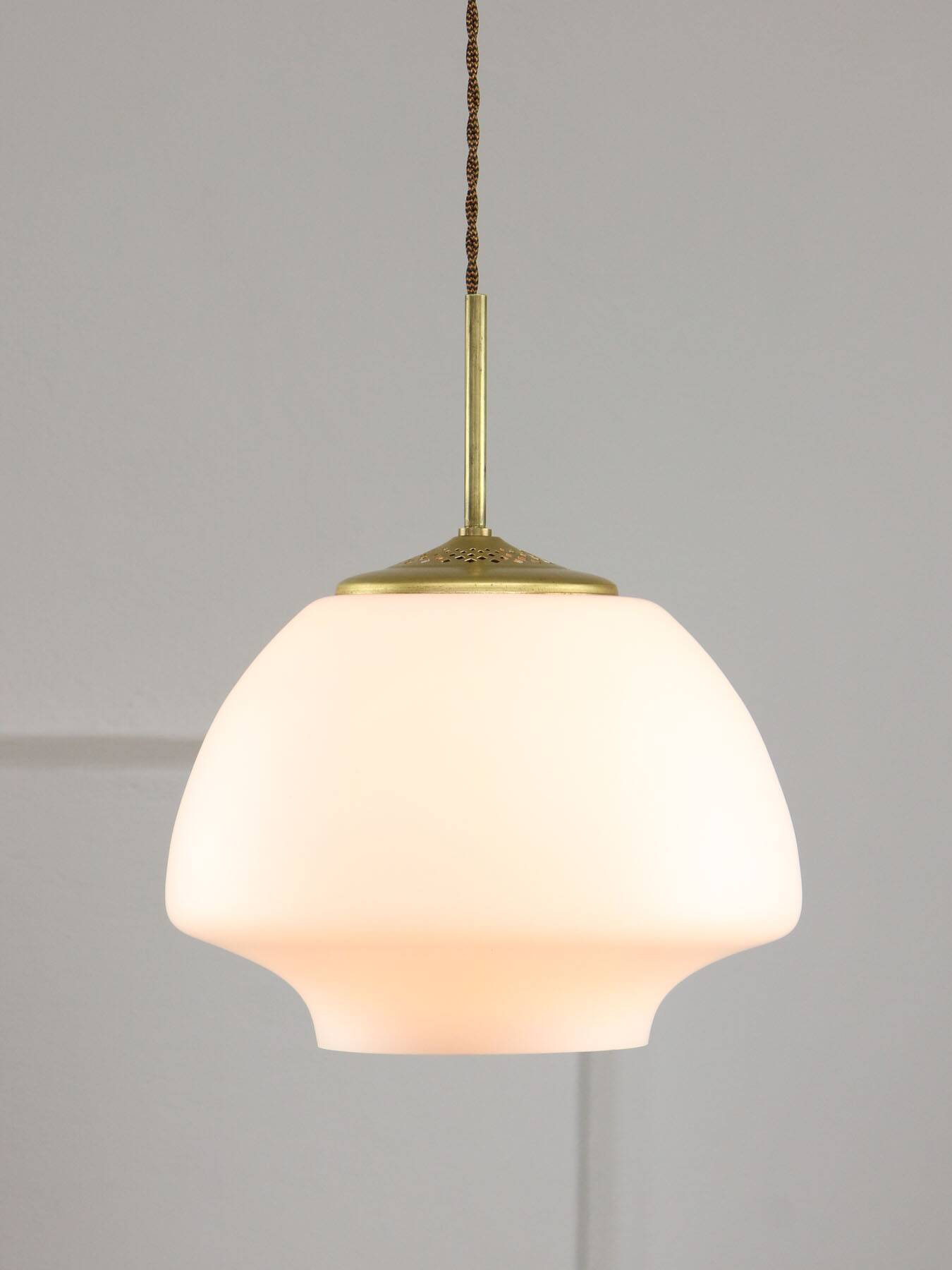 Mid-Century Modern Italian Opaline Glass and Brass Pendant Lamp