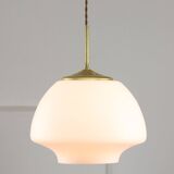 Mid-Century Modern Italian Opaline Glass and Brass Pendant Lamp
