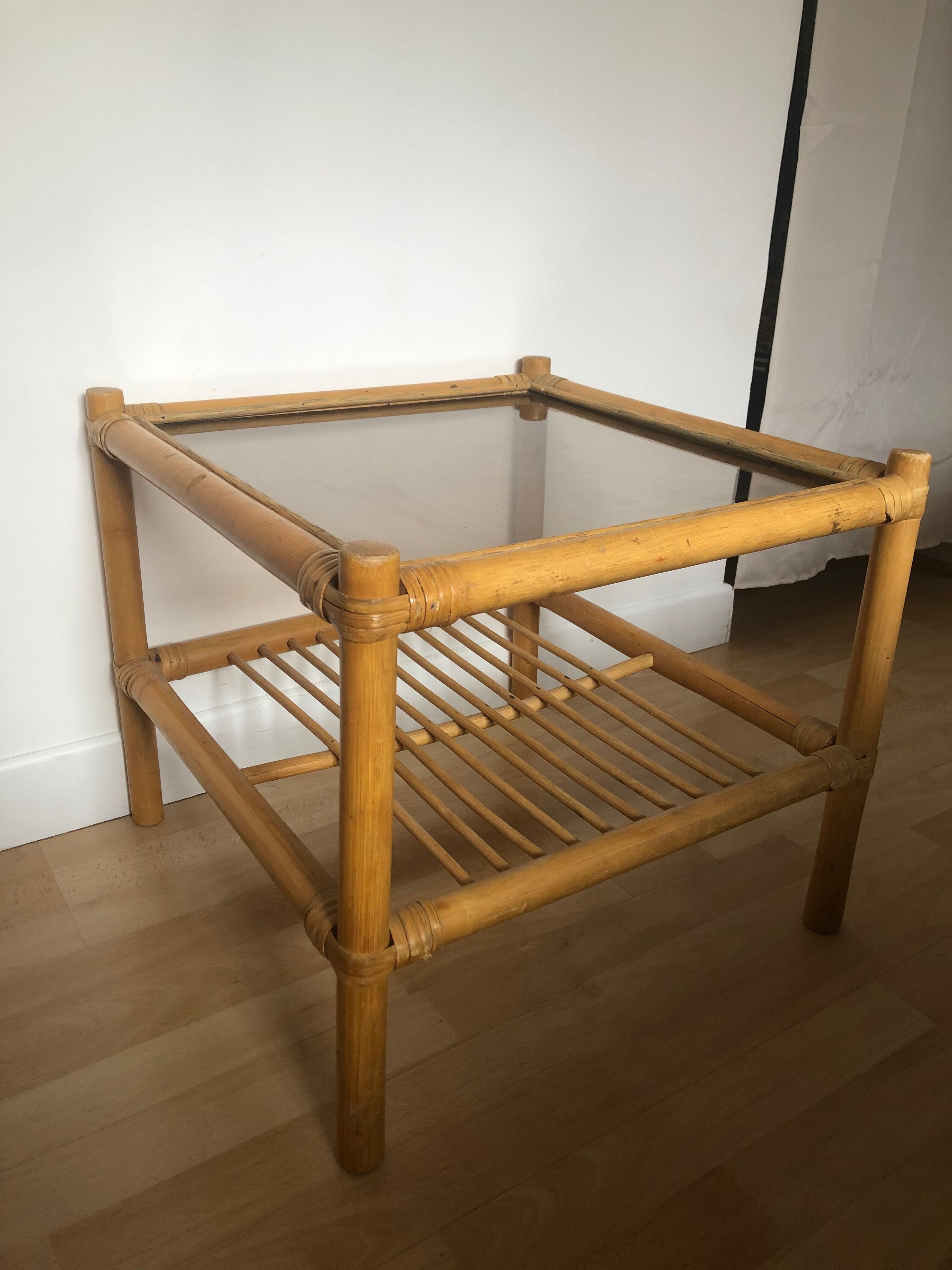 Table basse bambou et verre