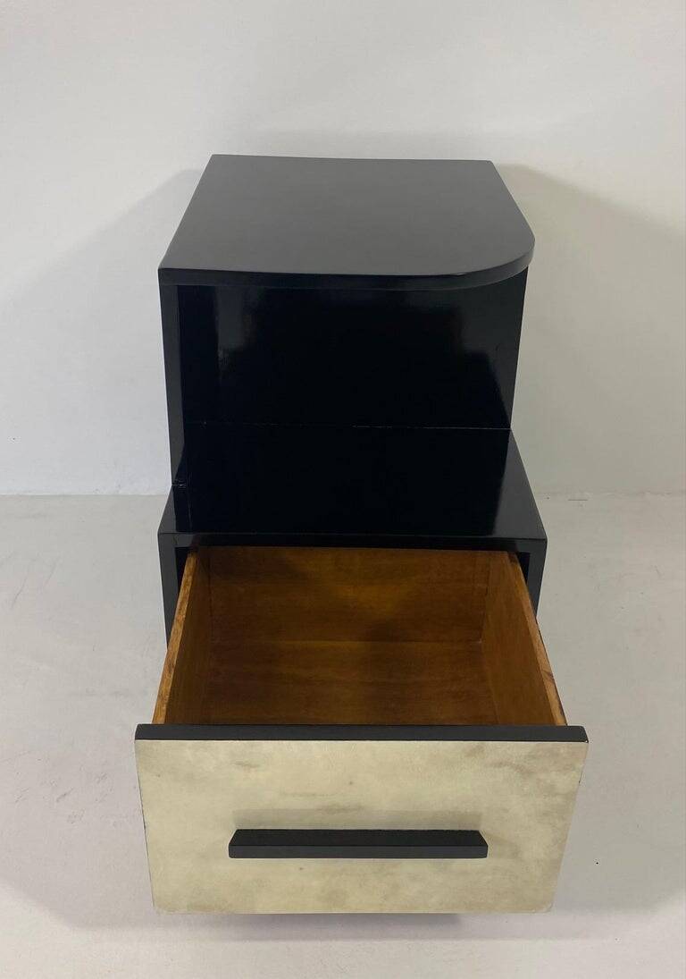 Italian Art Deco Parchment and Black Lacquer Cabinet, 1940s